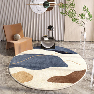 round plush luxury area rug abstract design non-slip feature front view