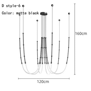 Black Metal Chandelier – Modern Ceiling Light With Tubular Curve Design