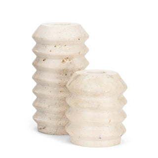 marble candle holder natural spiral handcrafted beige stone pair set front view