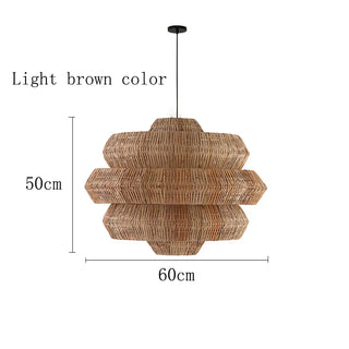 Woven Rattan Pendant Light – Handwoven Shade Dining Room Lamp with Adjustable Cable