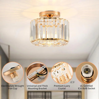 Gold Crystal Ceiling Light – Contemporary Surface Mount Lamp for Dining Room