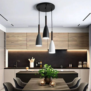 Scandinavian Pendant Lamp – Three Light Fixture with Metal Wood Pendant & Natural Wood Collar