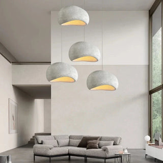 Handcrafted resin pendant lamp in interior — warm artisan lighting