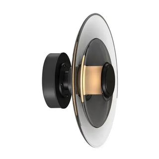 Italian disc wall lamp with smoke grey glass stone — luxury sconce
