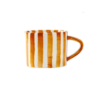 ceramic mug toscana collection hand painted orange striped cup front view
