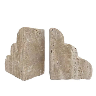 marble bookends travertine stone wave design handcrafted elegance set view