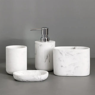 white marble resin bathroom accessories set soap dispenser detail
