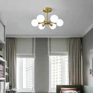 LED Hanging Ceiling Light – White Glass Chandelier With Milky Spheres Elegant Design