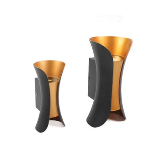 Dual direction wall sconce close-up — black and gold aluminum fixture