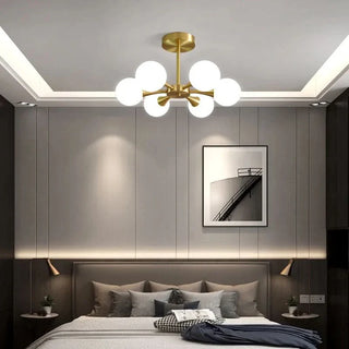 LED Hanging Ceiling Light – White Glass Chandelier With Milky Spheres Elegant Design