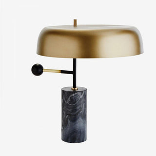 Modern tall black metal table lamp — marble base gold shade