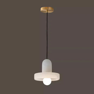 White alabaster pendant top view — vintage marble ceiling fixture