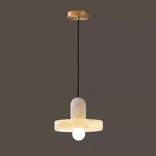 Vintage alabaster pendant from above — marble bedside ceiling lamp
