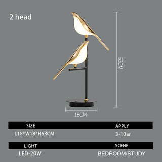 Golden bird table lamp wide view — modern touch warm