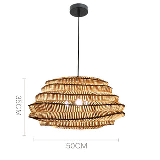 Cage rattan pendant detail — modern hanging ceiling fixture