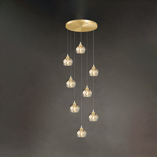 Contemporary gold aluminum crystal pendant — living room fixture