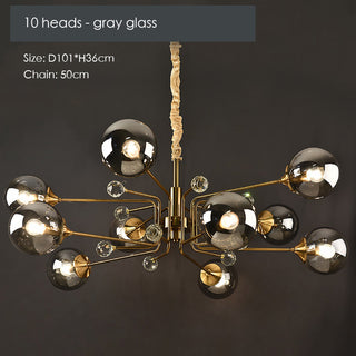 Modern gold glass chandelier ambient — LED contemporary warm glow