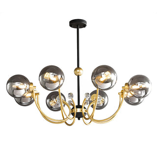 Adjustable black chandelier close-up — metal shade sputnik detail