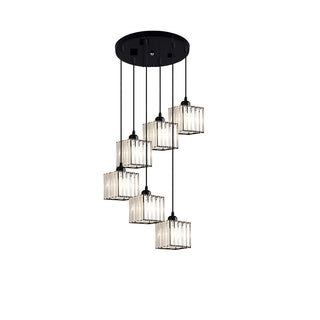 Staircase pendant lamp with sleek warm iron fixture
