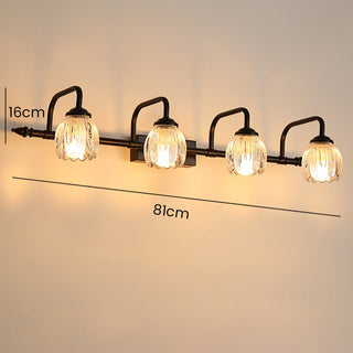 Iron frame black glass vanity wall lamp angle — bathroom sconce