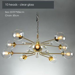 Modern LED gold chandelier side — glass contemporary warm ceiling