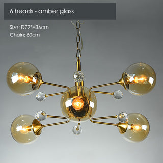 Gold glass chandelier close-up — modern LED contemporary detail