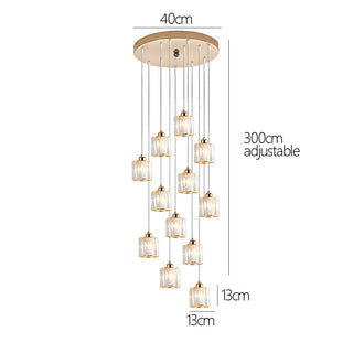 Modern iron pendant casting warm staircase glow