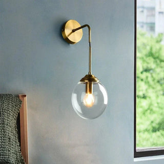 Metal Wall Sconce – Glass Globe Light with Electroplated Iron Arm | Bedroom & Living Room Lamp