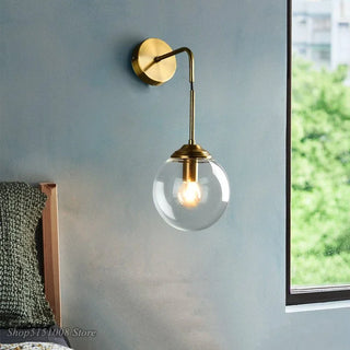 Metal Wall Sconce – Glass Globe Light with Electroplated Iron Arm | Bedroom & Living Room Lamp
