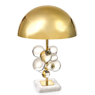 Marble base brass dome lamp close-up — floral LED detail