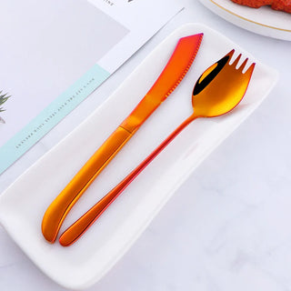 designer cutlery set stainless steel 4 piece spork flatware luxury dining utensils angle view