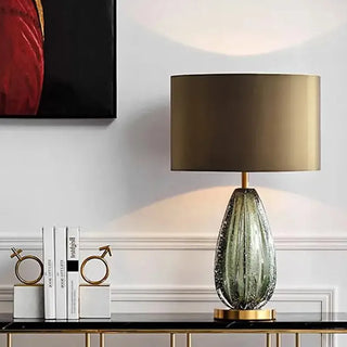 Vintage Bedside Lamp – Striated Glass Table Lamp with Gold Aluminium Base