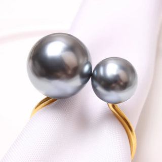 napkin holder rings elegant pearl gold grey set of 6 table decor front view