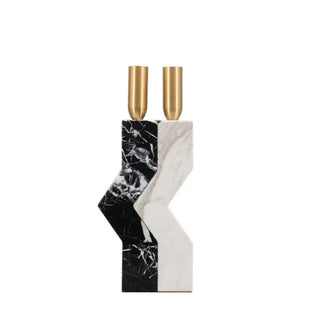 marquina marble candle holder luxury natural volakos marble stand gold accents front view