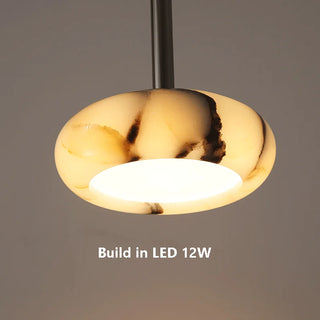 Natural Stone Pendant Light – Black Bedroom Lighting with Metallic Iron Finish