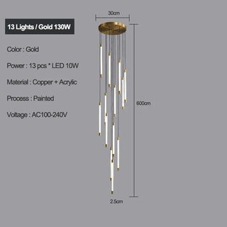 Copper Staircase Chandelier – Polished Copper Lighting with LED Flush Mount for Villas & Hotels