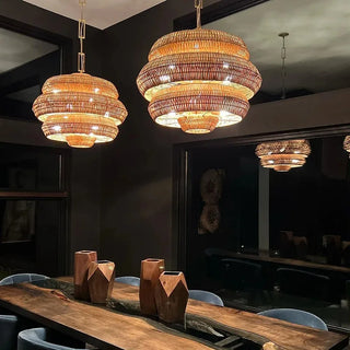 Woven Rattan Pendant Light – Handwoven Shade Dining Room Lamp with Adjustable Cable