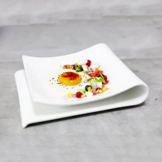 folded ceramic plate earthworks handcrafted porcelain serving dish luxury dining dishwasher safe close-up