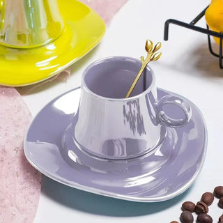 luxury coffee cup handcrafted ceramic small 180ml light lilac mug side view