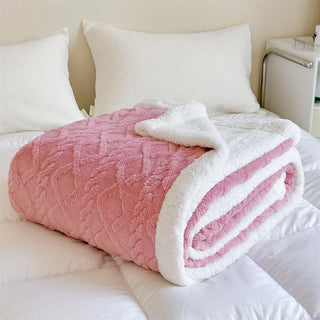 double layer throw blanket soft pink hand knitted cozy winter cover front view
