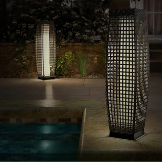 Solar Outdoor Floor Lamp – Wireless Rattan Effect Garden Lantern by Lumavera Lighting