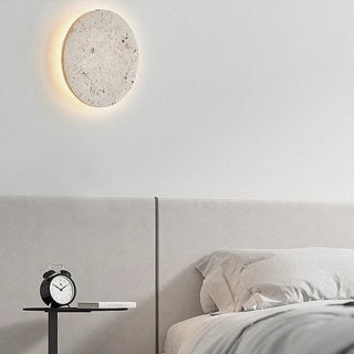 Natural Travertine Wall Sconce - Backlit LED Stone Light With Adjustable Brightness