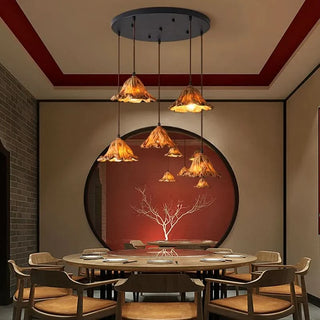 Vintage Pendant Lamp – Resin Lotus Leaves Retro Pendant Lamp with E27 LED Bulb