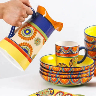 hand-painted ceramic dinnerware earthworks artisan crafted porcelain plates bowls set detail