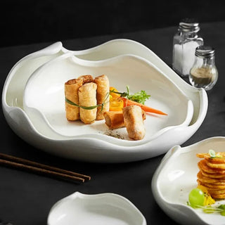 ceramic plate earthworks handcrafted porcelain dinnerware set luxury dining plate side view