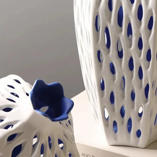 hollow ceramic vase modern minimalist handcrafted decorative flower holder detail