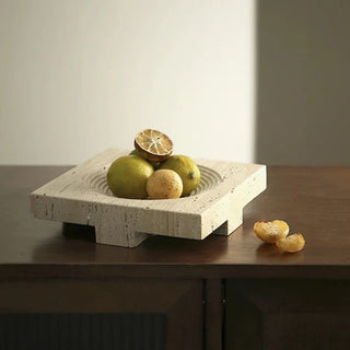travertine stone tray earthworks luxury handmade bowl style tray side view
