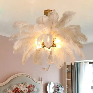 Ostrich Feather Chandelier – White Feather Luxury LED Living Room Light