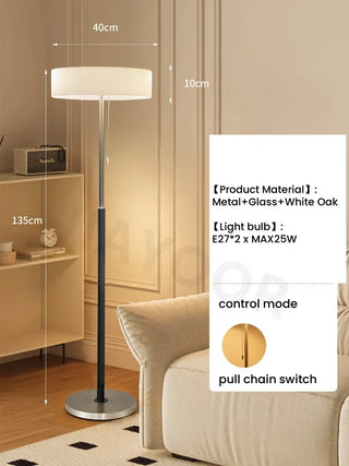 Glass Wood Floor Lamp – Modern Living Room Lamp With Soft LED Lighting