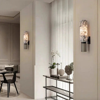 Alabaster Marble Wall Sconce – Luxury Copper Base Integrated LED Lighting